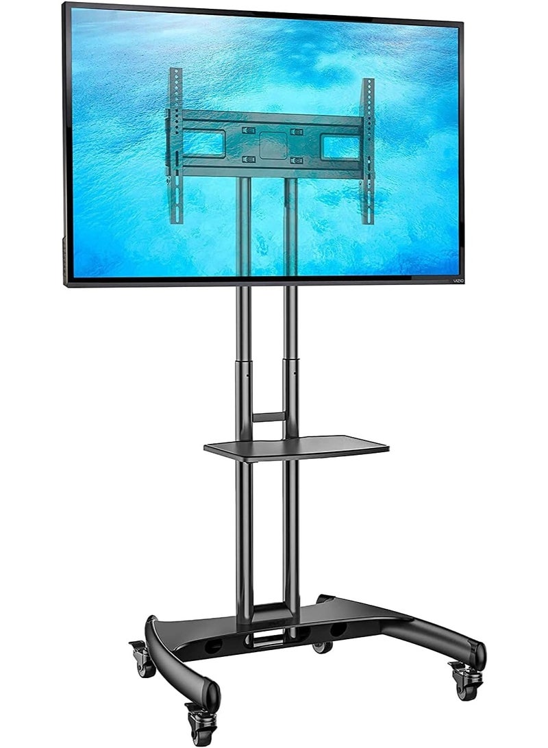 Mobile TV Cart Stand with Adjustable Height – Fits 32 to 70 Inch Flat & Curved Screens, 45.5 kg Load Capacity, Shelf Included - Image 2