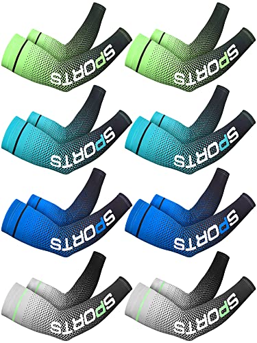 Newcotte 8 Pairs UV Sun Protection Arm Sleeve for Men Women Cooling Sport Sleeve to Cover Arm Ice Silk Compression Cover(Elegant Color) - Image 1