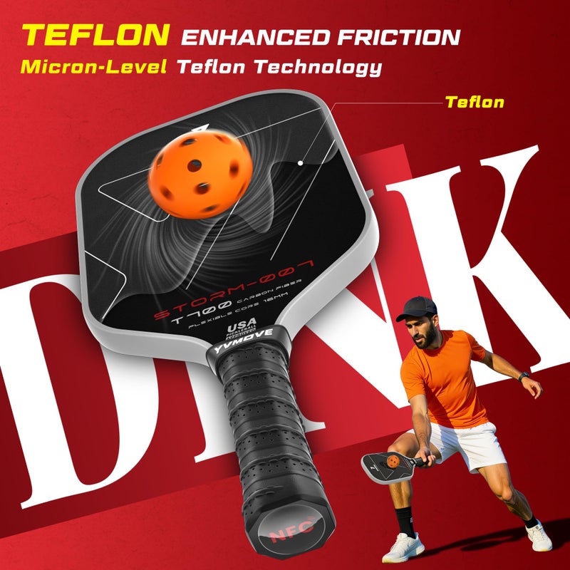 YVmove Pickleball Paddle with T700 Raw Carbon Fiber Surface & 16mm STR-Core Power Polymer Core, Premium Pickle Ball Racket Designed for Ultimate Spin & Consistency, USAPA Approved Storm 007 - Image 5