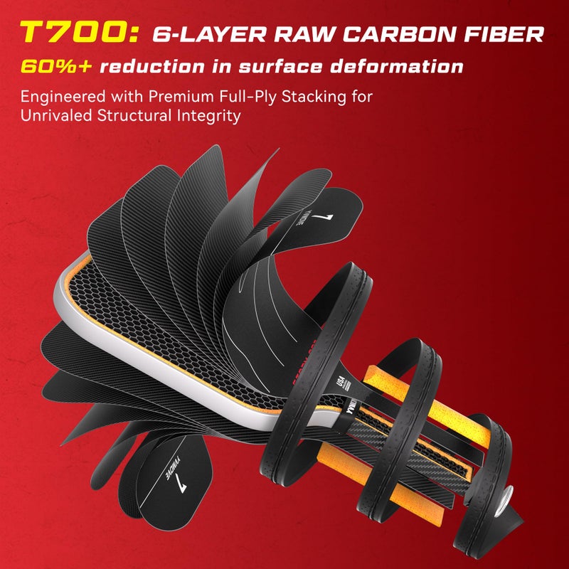 YVmove Pickleball Paddle with T700 Raw Carbon Fiber Surface & 16mm STR-Core Power Polymer Core, Premium Pickle Ball Racket Designed for Ultimate Spin & Consistency, USAPA Approved Storm 007 - Image 2