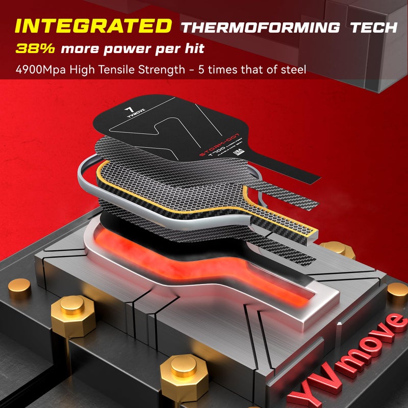 YVmove Pickleball Paddle with T700 Raw Carbon Fiber Surface & 16mm STR-Core Power Polymer Core, Premium Pickle Ball Racket Designed for Ultimate Spin & Consistency, USAPA Approved Storm 007 - Image 4