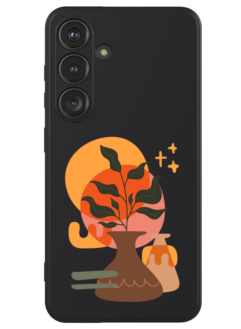 Theodor Protective Slim Fit Case Liquid Silicone Cover with Full Body Protection Anti-Scratch Shockproof Case For Samsung Galaxy S24 Plus (Black) - Vase with Leaf2 - Image 1