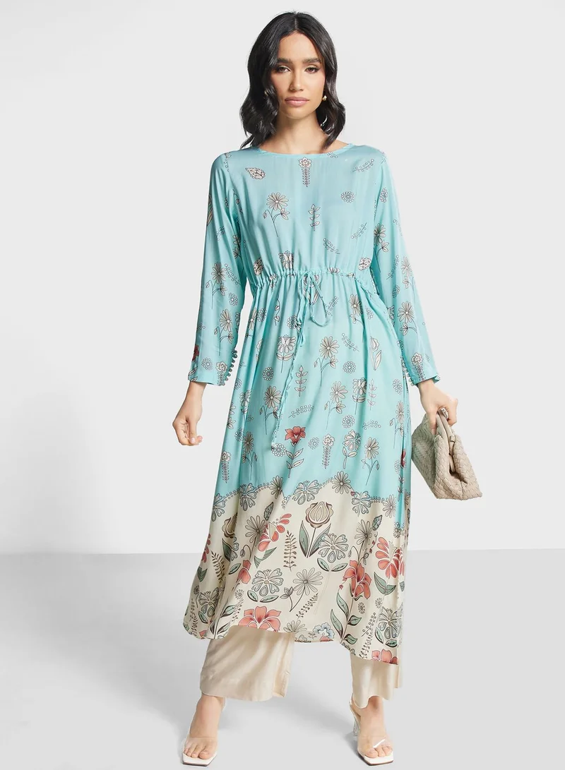 Nishat Linen Floral Tie Detail Kurti