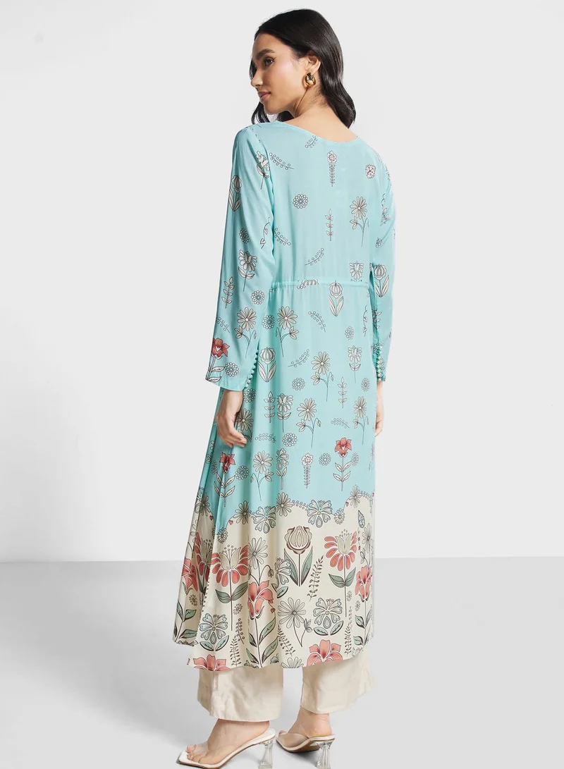 Nishat Linen Floral Tie Detail Kurti
