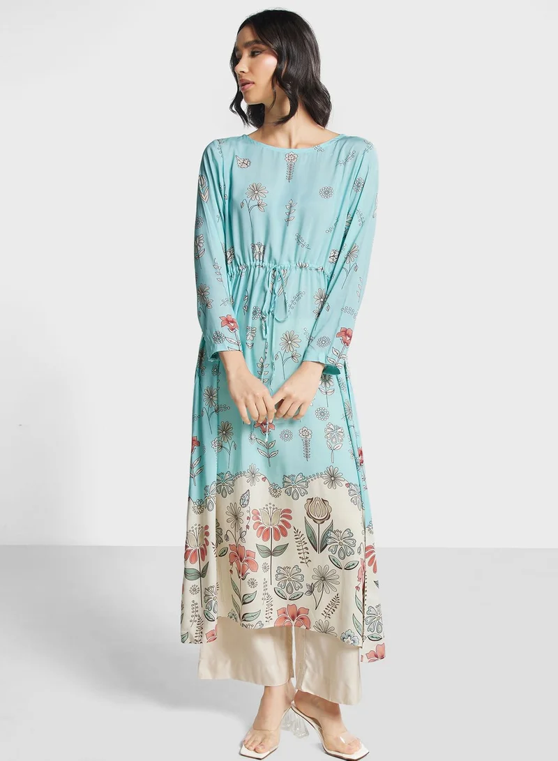 Nishat Linen Floral Tie Detail Kurti