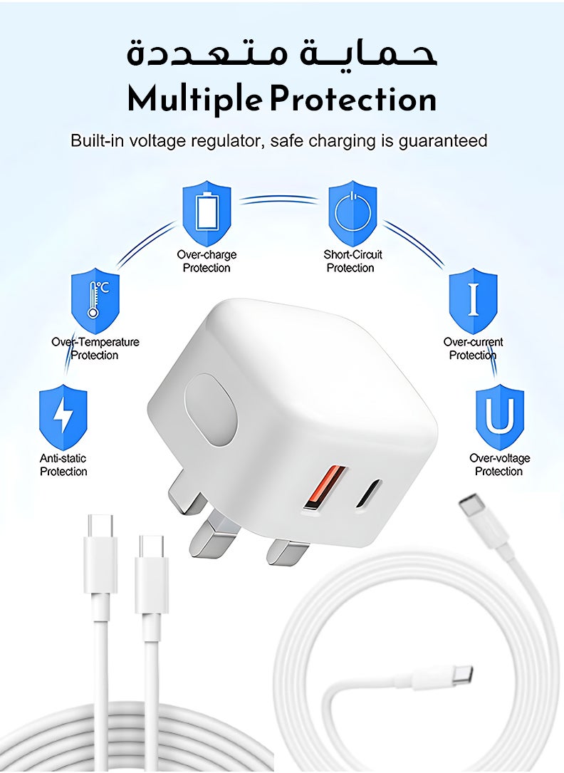 Theodor Fast Charger Plug, 20W USB C Fast Charger with 2M Cable for iPhone 15/ Samsung/ OnePlus/ Vivo/ Oppo Etc. USBC PD Wall Charging Plug UK Type C Power Adapter and 6FT Cord  - Image 3