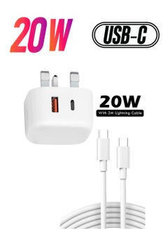 Theodor Fast Charger Plug, 20W USB C Fast Charger with 2M Cable for iPhone 15/ Samsung/ OnePlus/ Vivo/ Oppo Etc. USBC PD Wall Charging Plug UK Type C Power Adapter and 6FT Cord  - Image 1