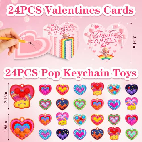 QETRABONE 24 Pcs Valentines Day Gifts Heart Pop Keychain Fidget Toys with Valentines Cards Valentines Day Gifts for Classroom Exchange Party Favors Prizes - Image 5