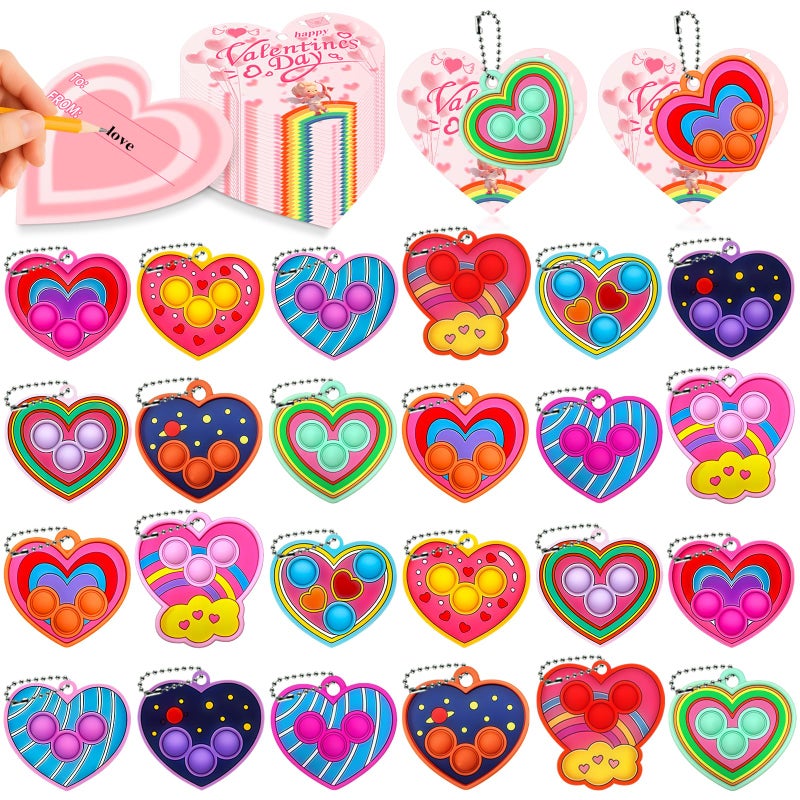 QETRABONE 24 Pcs Valentines Day Gifts Heart Pop Keychain Fidget Toys with Valentines Cards Valentines Day Gifts for Classroom Exchange Party Favors Prizes - Image 3