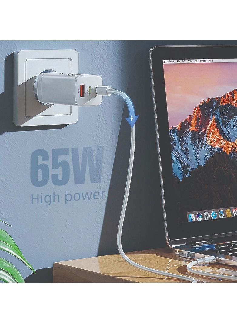 Max & Max 65W GaN Fast Charger Adapter – 3-Port USB-C & USB-A PPS Turbo Power Adapter Compatible with MacBook Pro/Air, Laptops, iPad, iPhone 11–15 Series, Samsung S23/S10, Dell XPS & Lenovo – White - Image 4