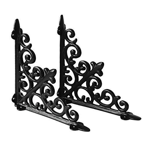 BOSCO Designer Multipurpose Shelf Bracket Set of 2 – 8 x 8 Inch (20x20 cm) Heavy Duty Wrought Iron Wall Brackets with Fittings – Black Wall Angle Shelf Support for Home, Garage, Garden, Office - Image 1