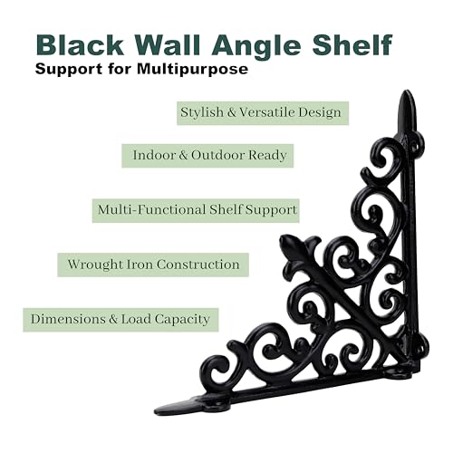 BOSCO Designer Multipurpose Shelf Bracket Set of 2 – 8 x 8 Inch (20x20 cm) Heavy Duty Wrought Iron Wall Brackets with Fittings – Black Wall Angle Shelf Support for Home, Garage, Garden, Office - Image 3