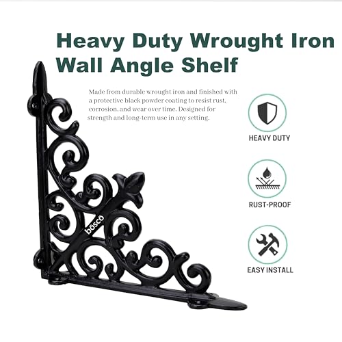 BOSCO Designer Multipurpose Shelf Bracket Set of 2 – 8 x 8 Inch (20x20 cm) Heavy Duty Wrought Iron Wall Brackets with Fittings – Black Wall Angle Shelf Support for Home, Garage, Garden, Office - Image 4