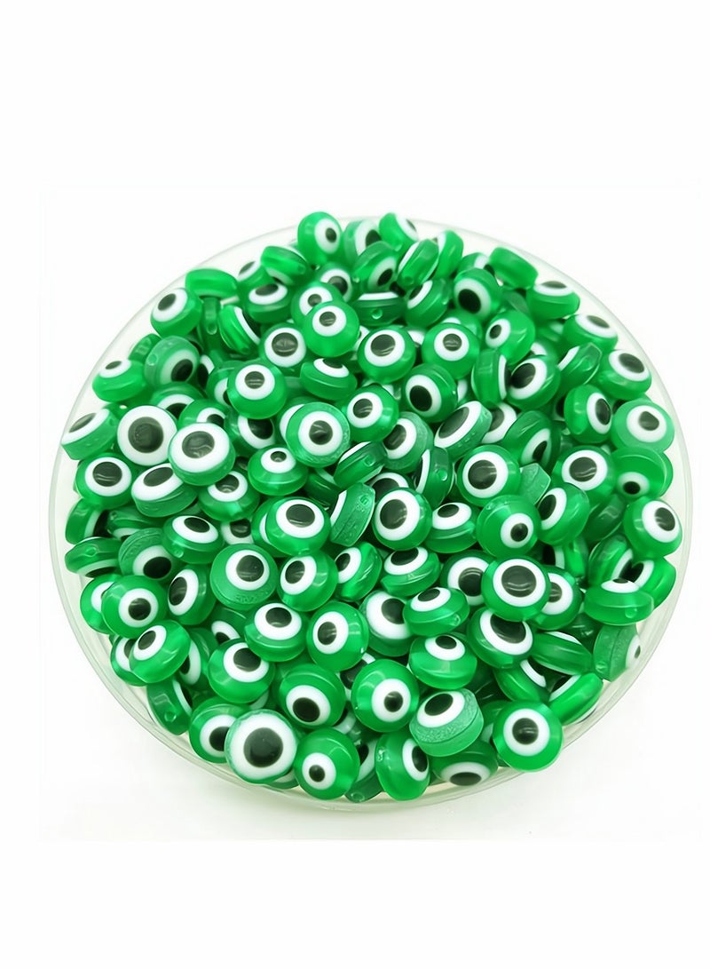 Evil Eye Beads, Round Evil Eye Handmade Resin Beads, Charms Round Evil Eye Spacer Beads Handmade Beads for DIY Jewelry Bracelet Earring Necklace Craft Making, Green, 200 Pcs - Image 1