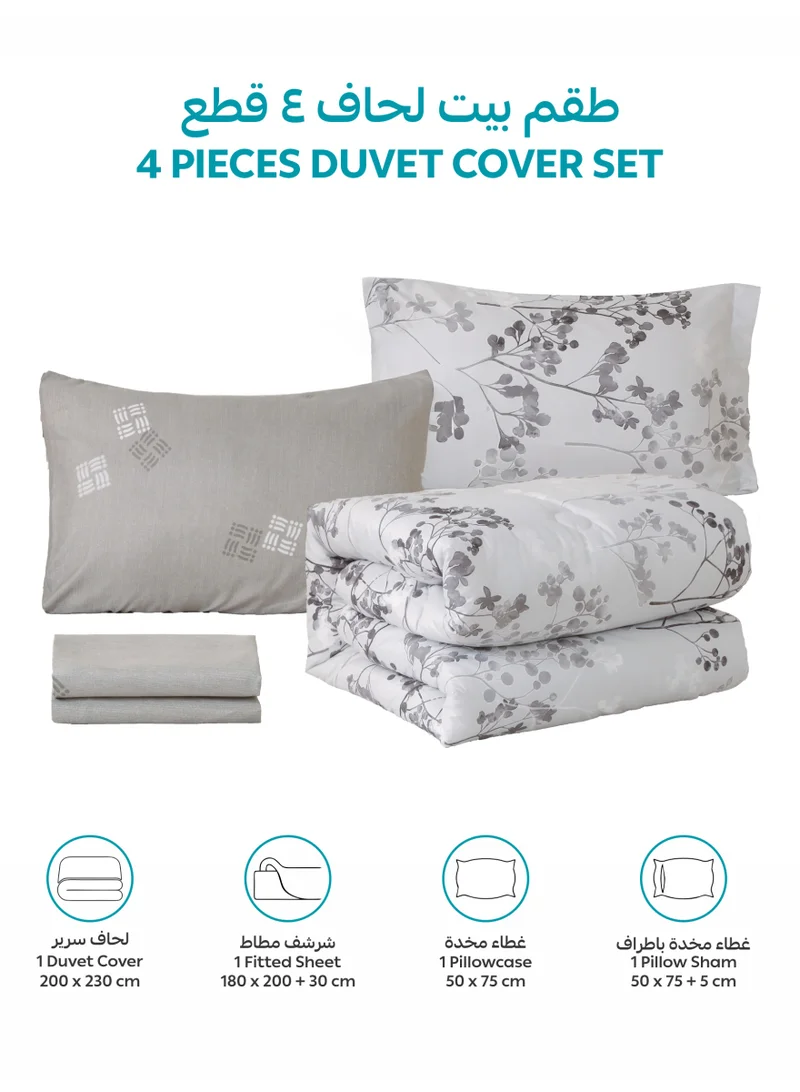 Donetella QUEEN (180x200 cm) Printed Duvet Set, Queen Size Fits 180x200 cm - 4-Pcs Bed Set, Brushed Microfiber Fabric - 1 Duvet Cover, 1 Fitted Sheet, 1 Pillow Shams, 1 Pillowcases (Filler Not Included)  | Best Price UAE