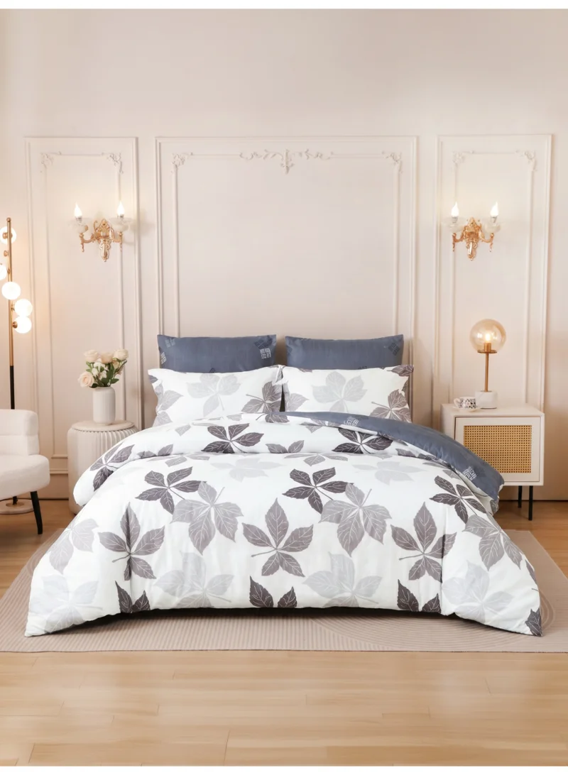 Printed Duvet Set, Queen Size Fits 180x200 cm - 4-Pcs Bed Set, Brushed Microfiber Fabric - 1 Duvet Cover, 1 Fitted Sheet, 1 Pillow Shams, 1 Pillowcases (Filler Not Included)
