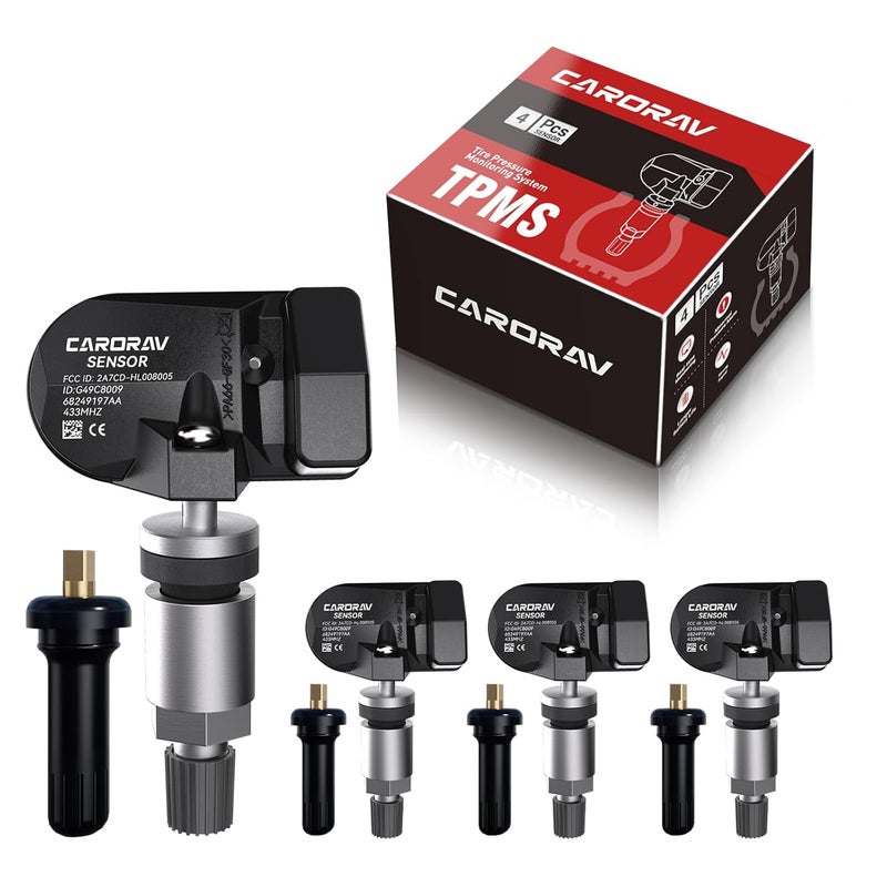 CARORAV TPMS Sensor 434MHz Tire Pressure Monitoring System Replacement for Jeep Cherokee Dodge RAM - 4-Pack - Image 1