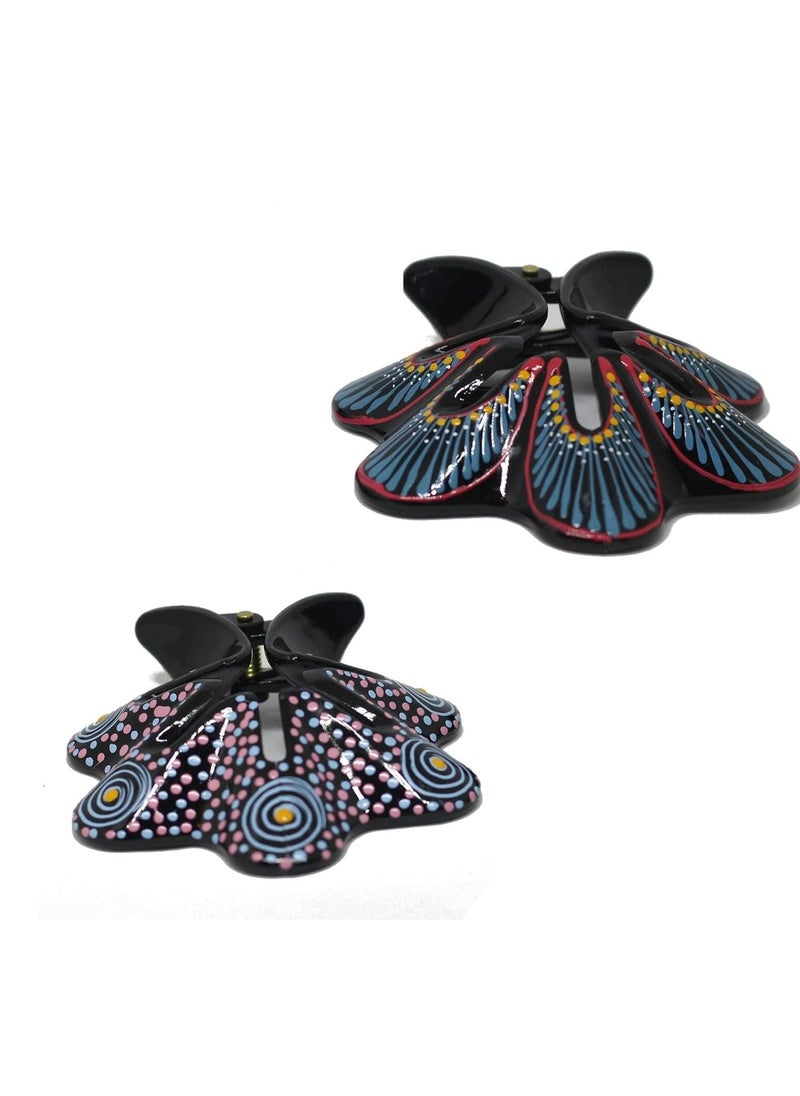 Handmade - Hair Barrette Hand Painted Hair Clips. Styling for Women and Girls. This Attractive Hair Accessory can be used as a Ponytail Holder or a Hair Grip. for Thick & Thin Hair. 2 Pcs Uniquely Hand Crafted - Image 1