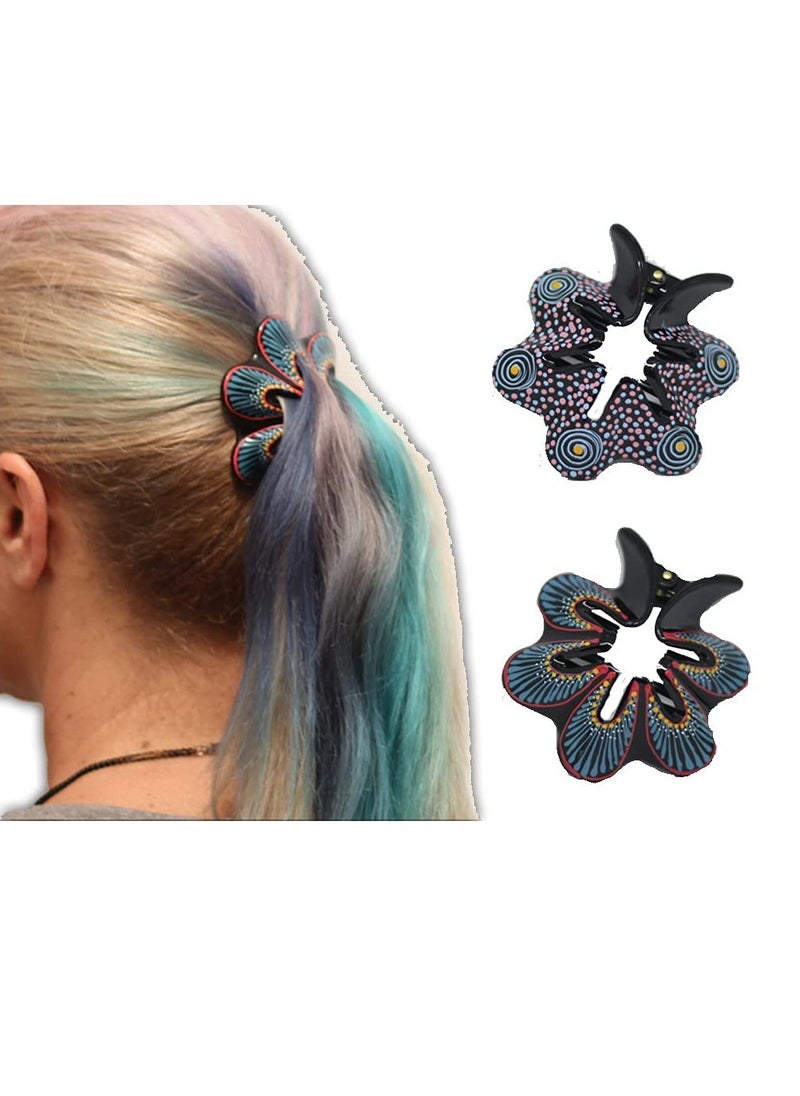 Handmade - Hair Barrette Hand Painted Hair Clips. Styling for Women and Girls. This Attractive Hair Accessory can be used as a Ponytail Holder or a Hair Grip. for Thick & Thin Hair. 2 Pcs Uniquely Hand Crafted - Image 1