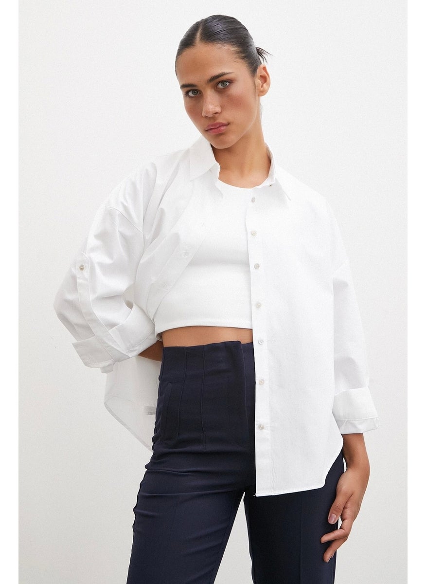 Never More Sleeve Epaulette Shirt White  - Image 4