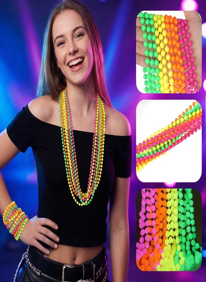 Miayon 12 Pack Neon Glow in The Dark Beaded Necklaces Accessories Bulk 16 Inch for Halloween 80s Party Favors Decorations - Image 3