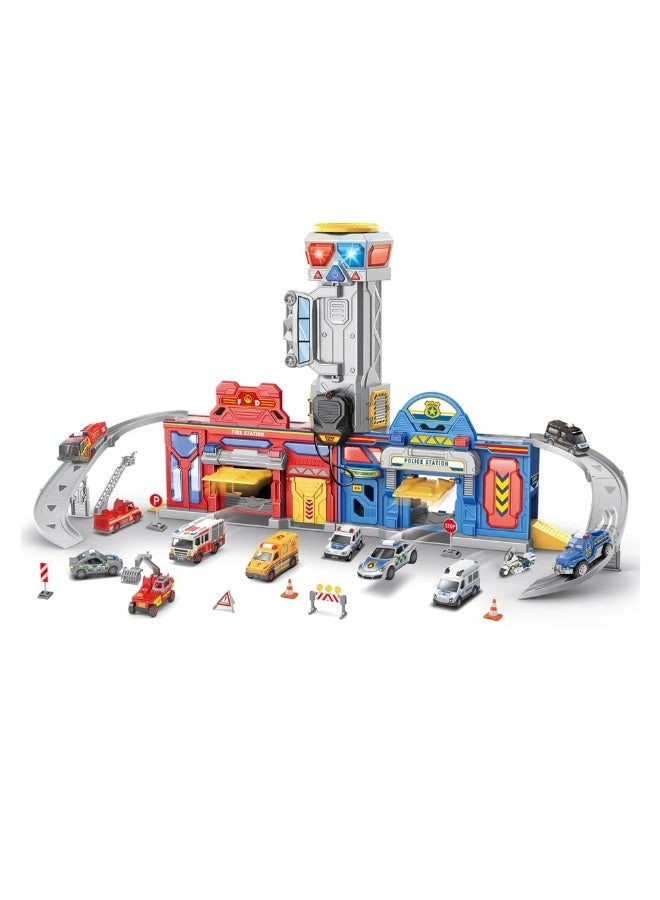ستيم مجموعة ألعاب 2 في 1 للإنقاذ والدوريات: مركز إطفاء وشرطة مع 6 متسابقين - Image 5