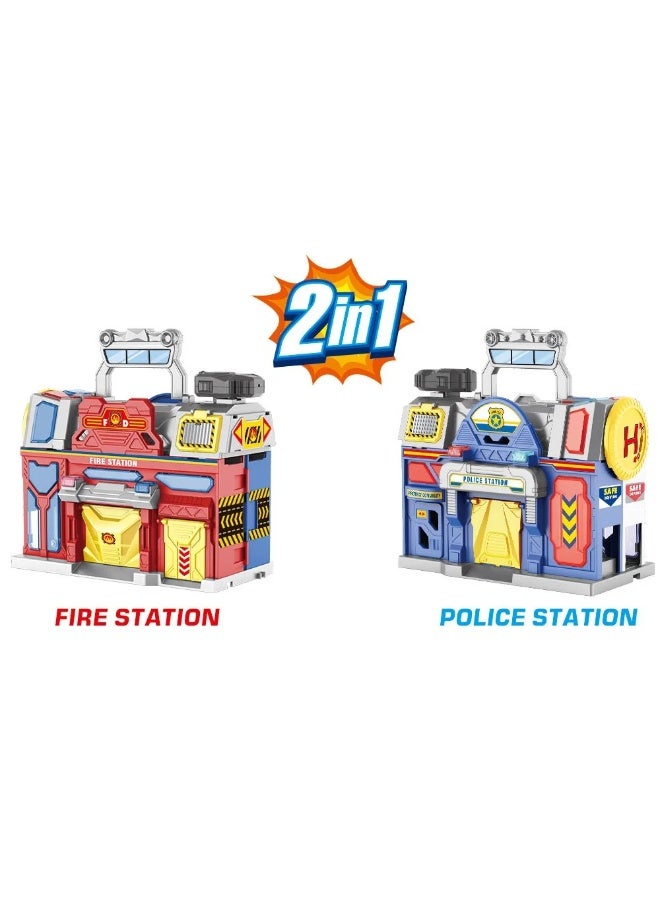 ستيم مجموعة ألعاب 2 في 1 للإنقاذ والدوريات: مركز إطفاء وشرطة مع 6 متسابقين - Image 3