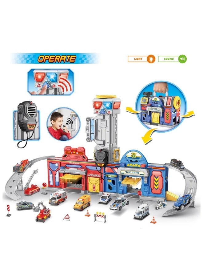 ستيم مجموعة ألعاب 2 في 1 للإنقاذ والدوريات: مركز إطفاء وشرطة مع 6 متسابقين - Image 4