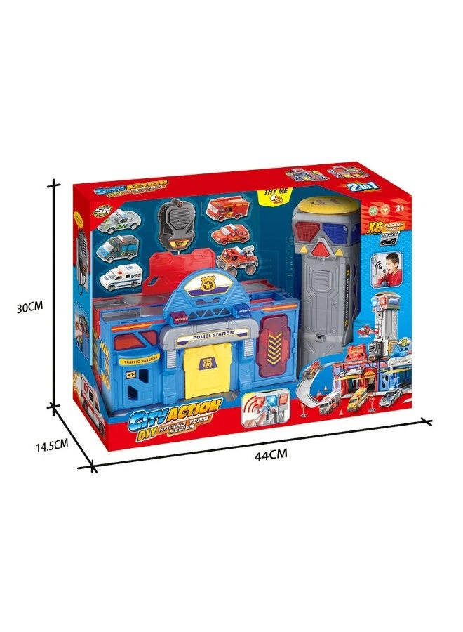 ستيم مجموعة ألعاب 2 في 1 للإنقاذ والدوريات: مركز إطفاء وشرطة مع 6 متسابقين - Image 2