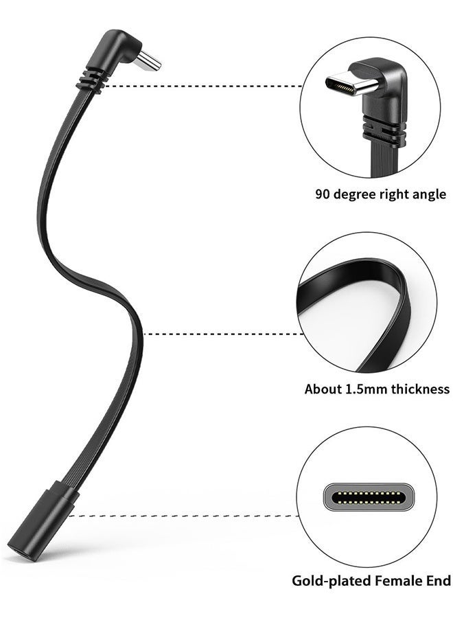 دبليو أف أف أو كابل تمديد USB-C ناعم بزوايا 90 درجة - بطول 4 بوصات/10 سم - محول USB C من ذكر إلى أنثى، كابل USB C بزوايا قائمة - متوافق فقط مع الطاقة التي تبلغ 66 واط أو أقل - باللون الأسود ... - Image 5