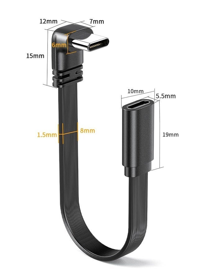 دبليو أف أف أو كابل تمديد USB-C ناعم بزوايا 90 درجة - بطول 4 بوصات/10 سم - محول USB C من ذكر إلى أنثى، كابل USB C بزوايا قائمة - متوافق فقط مع الطاقة التي تبلغ 66 واط أو أقل - باللون الأسود ... - Image 2