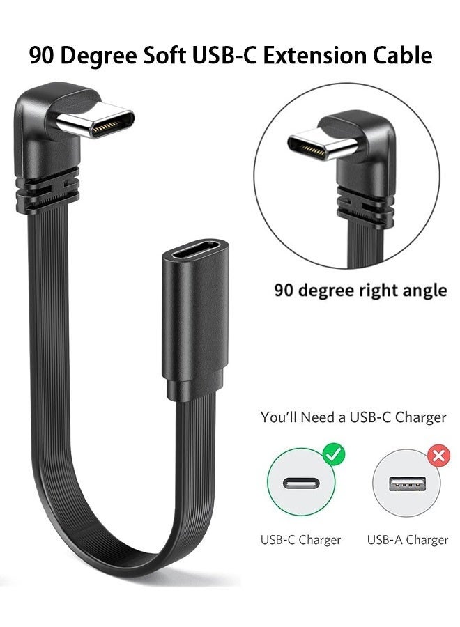دبليو أف أف أو كابل تمديد USB-C ناعم بزوايا 90 درجة - بطول 4 بوصات/10 سم - محول USB C من ذكر إلى أنثى، كابل USB C بزوايا قائمة - متوافق فقط مع الطاقة التي تبلغ 66 واط أو أقل - باللون الأسود ... - Image 1