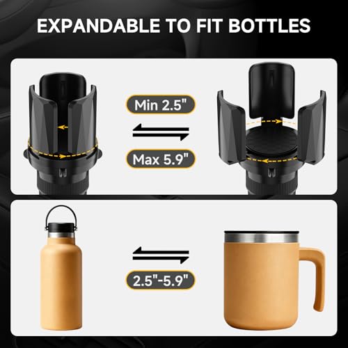 DYLEN Car Cup Holder Expander, Cup Holder Expander Adapter for Car with Adjustable Arms and Base, Fits Yeti, HydroFlask, Stanley, Other Bottles 14-64oz (2 Pack) - Image 3