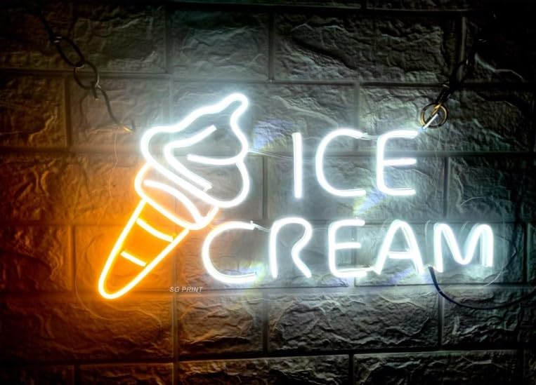 Wall Mitra Wall Mitra Ice Cream Neon Sign Ice Cream cone Neon Sign For ShopCafeRestaurent Ice Cream Led Sign Ice Cream WhiteWarm White  - Image 2