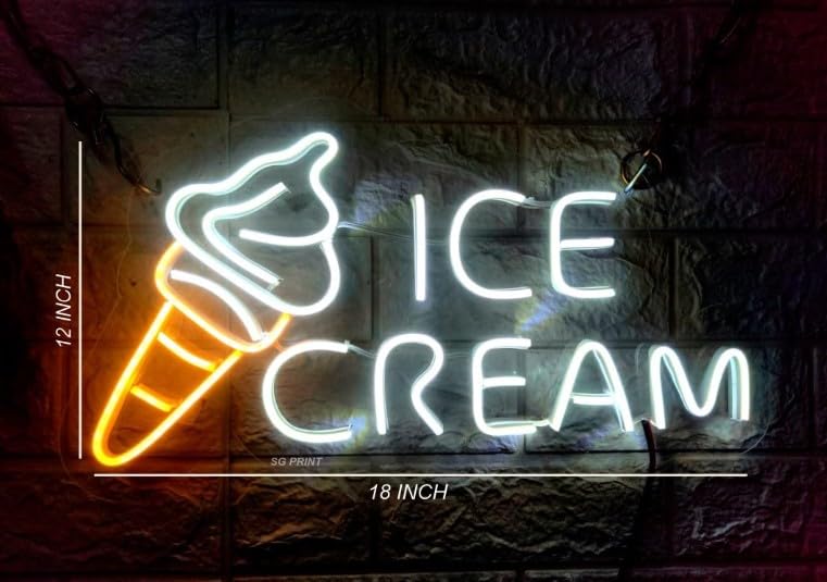 Wall Mitra Wall Mitra Ice Cream Neon Sign Ice Cream cone Neon Sign For ShopCafeRestaurent Ice Cream Led Sign Ice Cream WhiteWarm White  - Image 3
