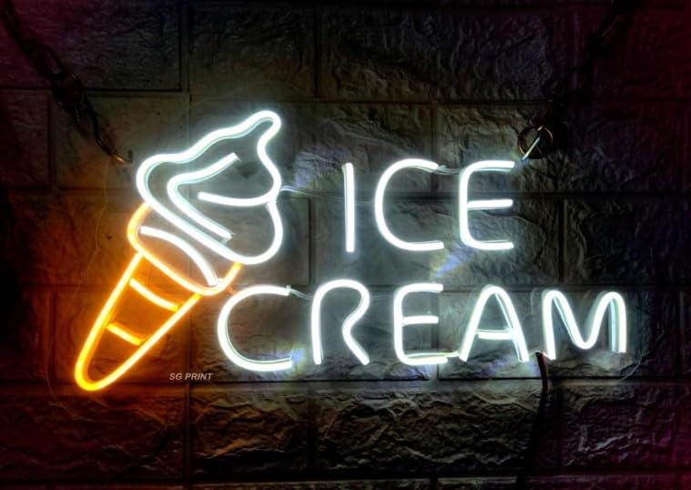 Wall Mitra Wall Mitra Ice Cream Neon Sign Ice Cream cone Neon Sign For ShopCafeRestaurent Ice Cream Led Sign Ice Cream WhiteWarm White  - Image 1