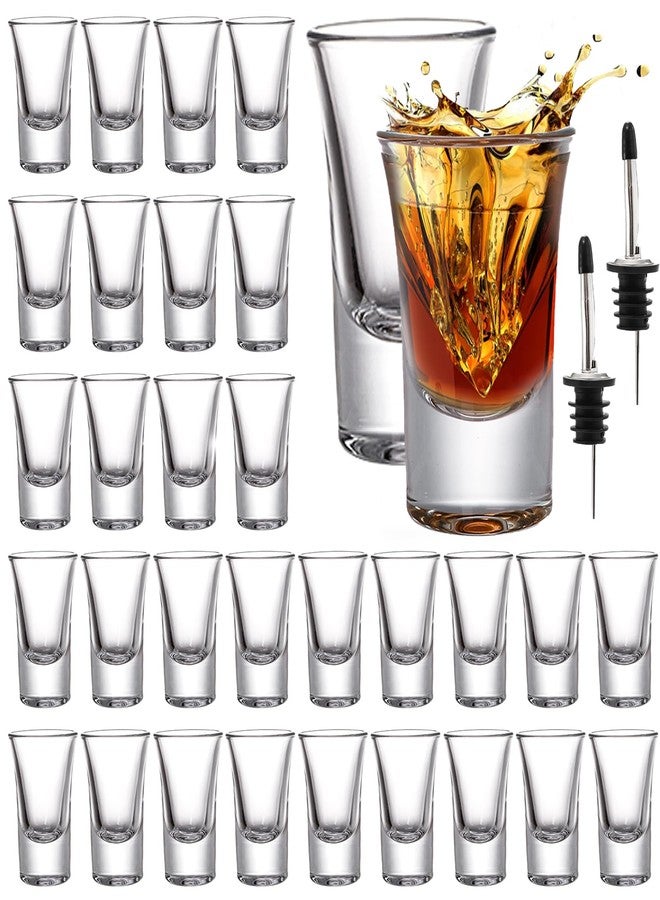 Tebery 30 Pack Shot Glass Bulk Heavy Base, 1.2 Oz Tequila Glass Set with 2 Bottle Pourer, Clear Small Whiskey Shot Glass Cups for Vodka, Liquors, Cocktail, Espressos, Bar - Image 1