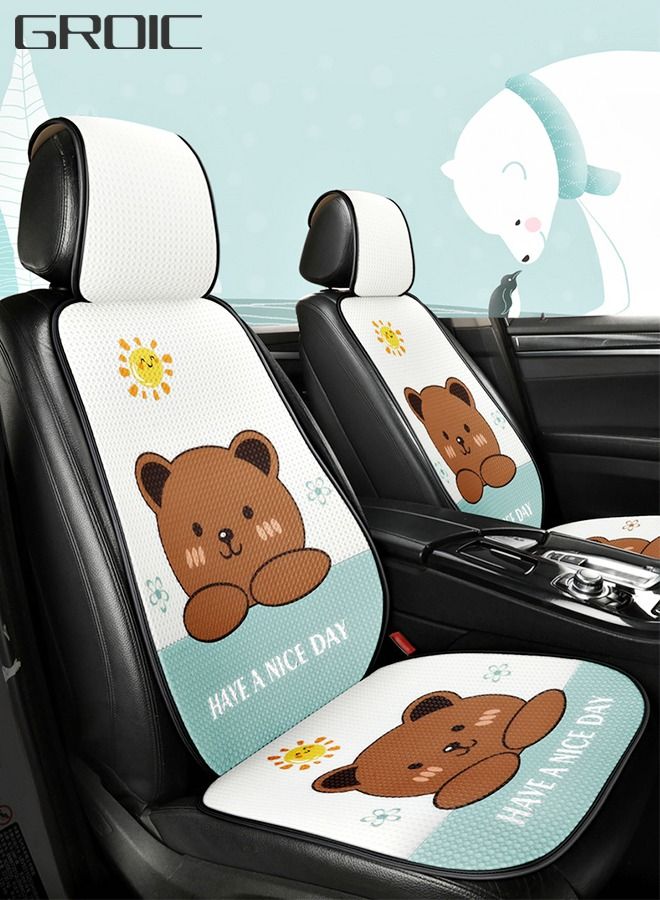 GROIC 1 Pack Cute Auto Seat Covers Breathable Car Seat Cover Fit All Weather, Cartoon Bear Anti-Slip Driver Covers Universal Fit Most Cars, Automotive Summer Cool Protection Vehicle Cushion Cover - Image 1