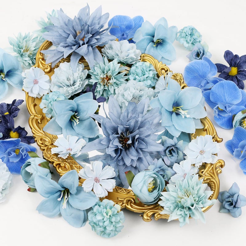 LACGO 48 PCS Fake Flowers Heads - Artificial Flower Heads Bulk Silk Faux Flower for Crafts Cake Blossom Wreath Garland Bouquets for Crafts Wedding Bridal Party Baby Shower Home Decoration(Blue) - Image 4