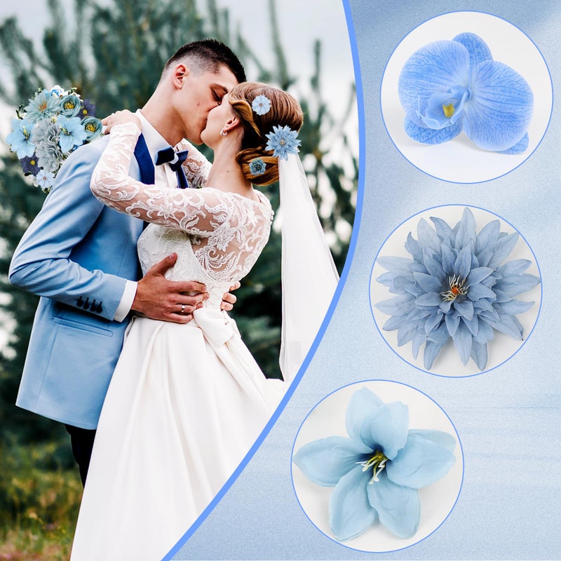 LACGO 48 PCS Fake Flowers Heads - Artificial Flower Heads Bulk Silk Faux Flower for Crafts Cake Blossom Wreath Garland Bouquets for Crafts Wedding Bridal Party Baby Shower Home Decoration(Blue) - Image 3
