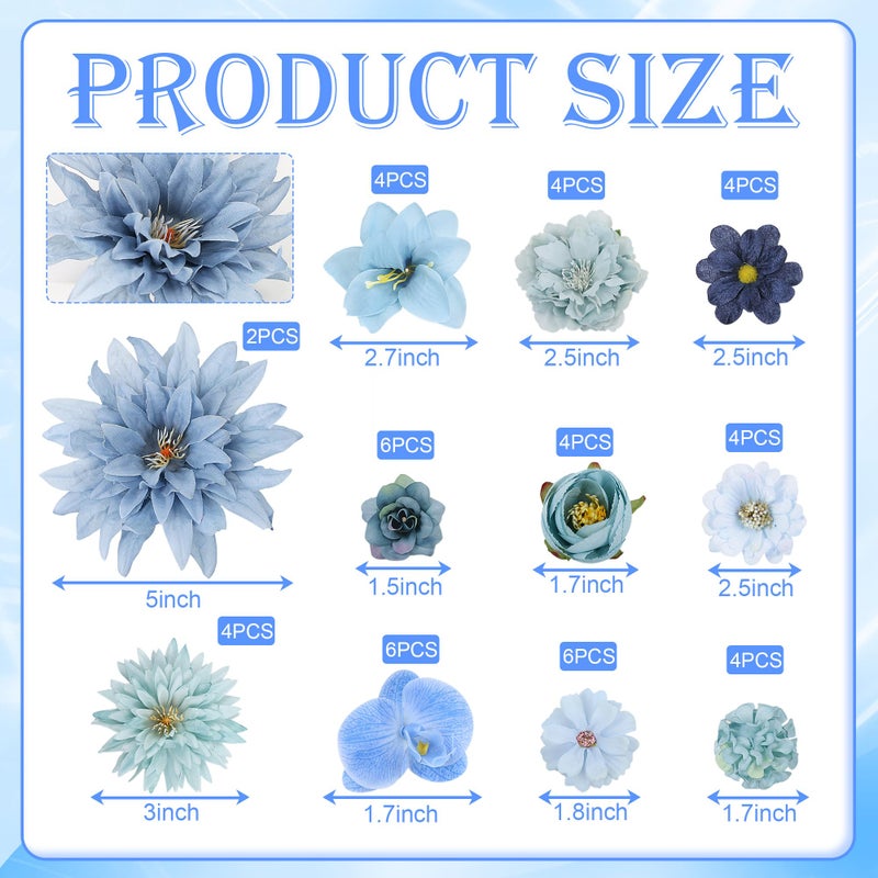 LACGO 48 PCS Fake Flowers Heads - Artificial Flower Heads Bulk Silk Faux Flower for Crafts Cake Blossom Wreath Garland Bouquets for Crafts Wedding Bridal Party Baby Shower Home Decoration(Blue) - Image 2