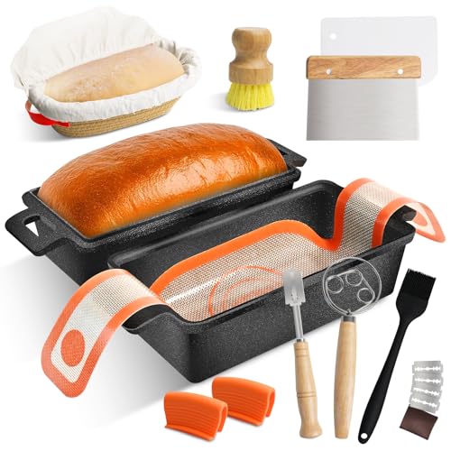 MSJGA 9×5 Inch Cast Iron Loaf Pans with Lid for Bread Baking, 2 In 1 Bread Pan with Sourdough Bread Baking Supplies - Image 1