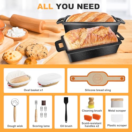 MSJGA 9×5 Inch Cast Iron Loaf Pans with Lid for Bread Baking, 2 In 1 Bread Pan with Sourdough Bread Baking Supplies - Image 5