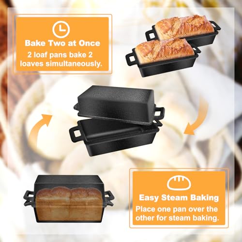 MSJGA 9×5 Inch Cast Iron Loaf Pans with Lid for Bread Baking, 2 In 1 Bread Pan with Sourdough Bread Baking Supplies - Image 3