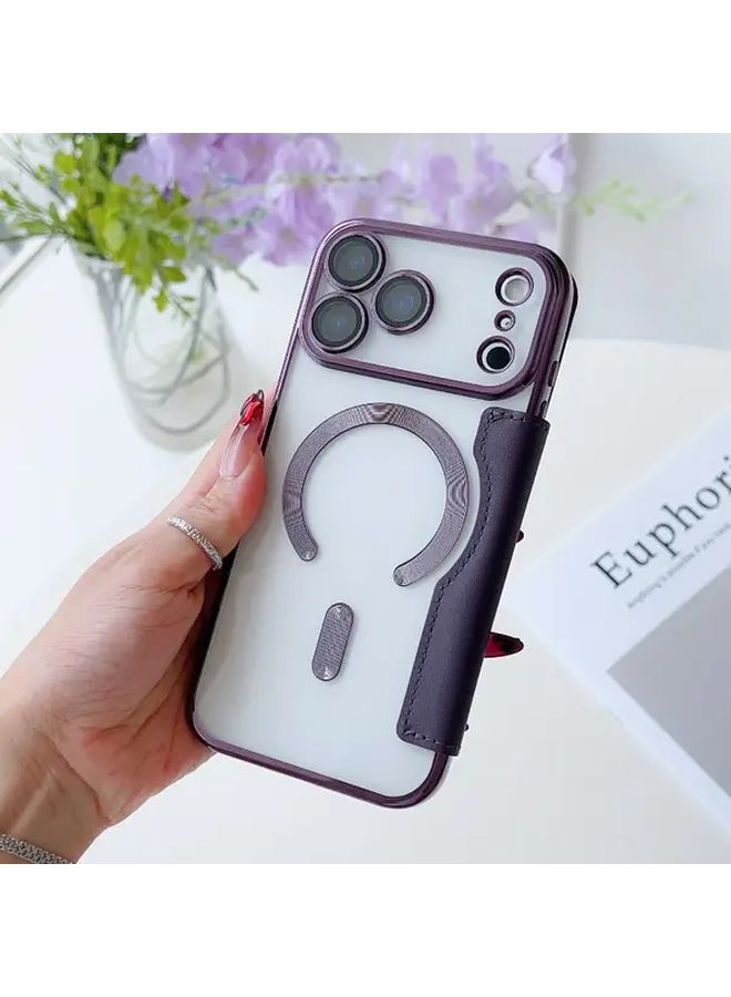 Light Brown Transparent Magnetic Flip Phone Case with Card Slot for iPhone 17 - Image 4