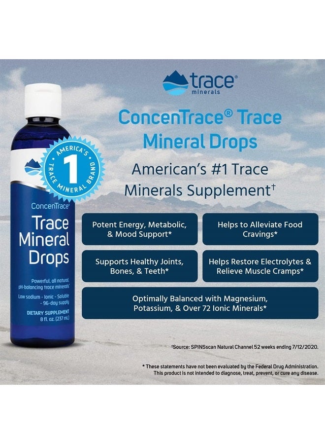 Trace Minerals قطرات كونسينترايس | معادن طيف كامل | مغنيسيوم سائل أيوني، كلوريد، بوتاسيوم | صوديوم منخفض | طاقة، إلكتروليتات، ترطيب | إمداد لمدة 96 يوم، 8 أونصة سائلة (عبوة من 1) - Image 4