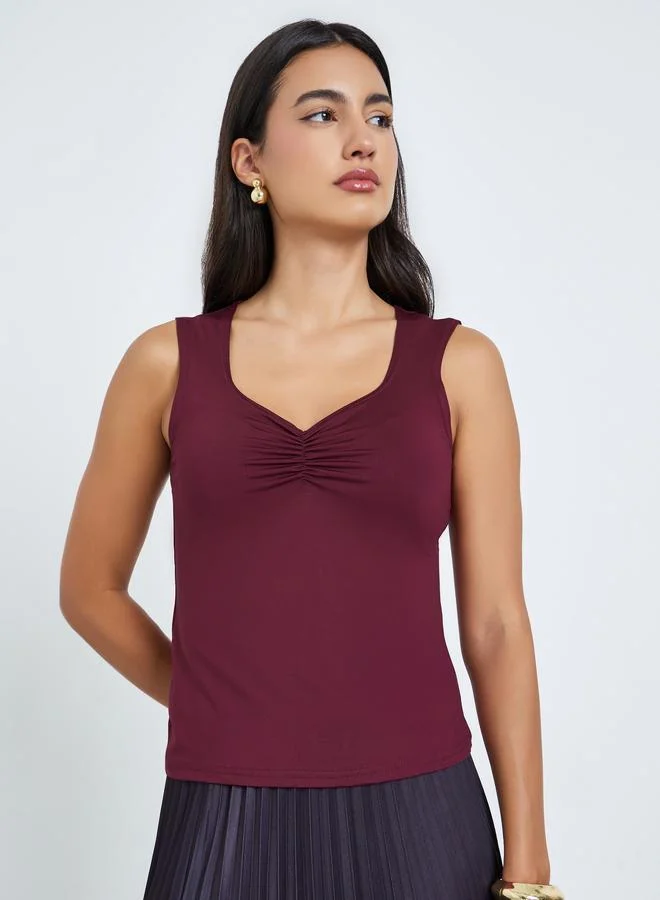 ستايلي Burgundy Sweetheart Neck Sleeveless Tank Top