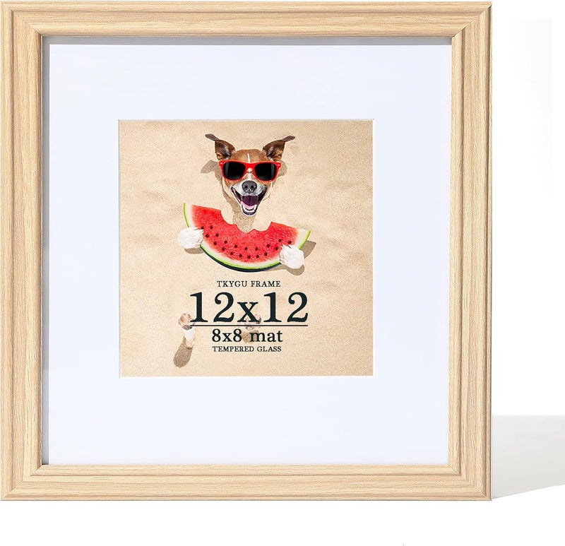 TKYGU إطار صور 12x12 طبيعي، إطار 12 × 12 مع حاشية لـ 8 × 8، إطارات خشبية ريفية 12x12 بزجاج حقيقي، إطار صور مربع 12 × 12 لجدران معرض الكولاج، هدايا ديكور مثالية - Image 1