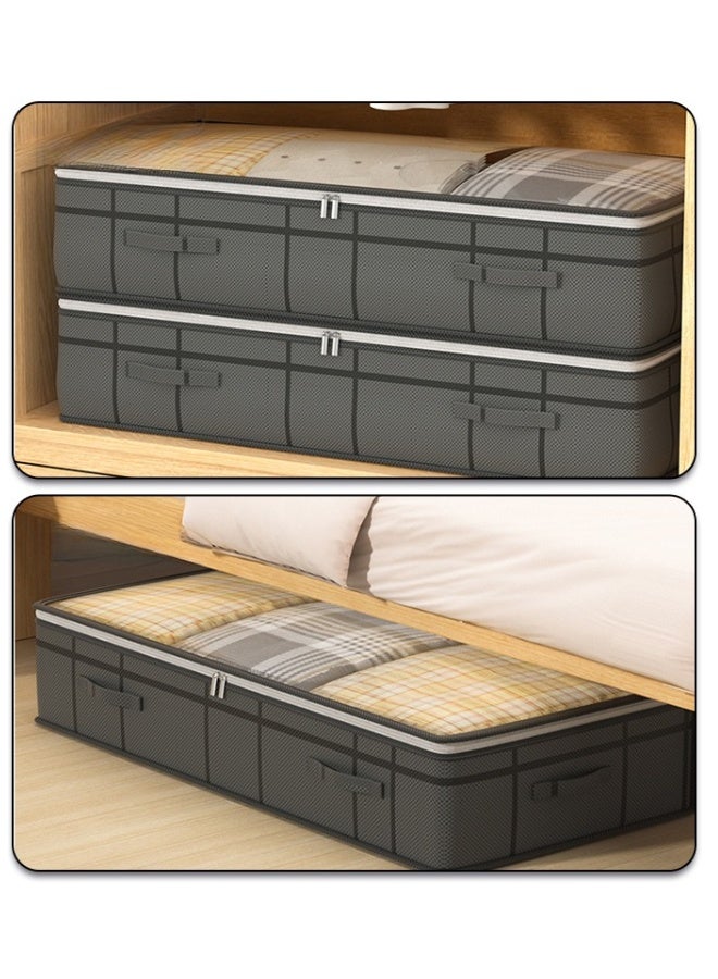 2-Piece Under Bed Storage Box Set with Reinforced Handle & Transparent Top - Extra Large Under Bed Storage Bag Organizer (100x50x25cm) for Blankets, Quilts, Bedding, Sheets, Clothes - Space-Saving for Bedroom, College Dorm, Apartment - Image 3
