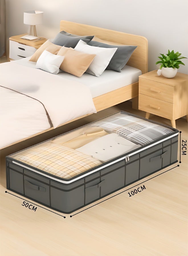 2-Piece Under Bed Storage Box Set with Reinforced Handle & Transparent Top - Extra Large Under Bed Storage Bag Organizer (100x50x25cm) for Blankets, Quilts, Bedding, Sheets, Clothes - Space-Saving for Bedroom, College Dorm, Apartment - Image 2